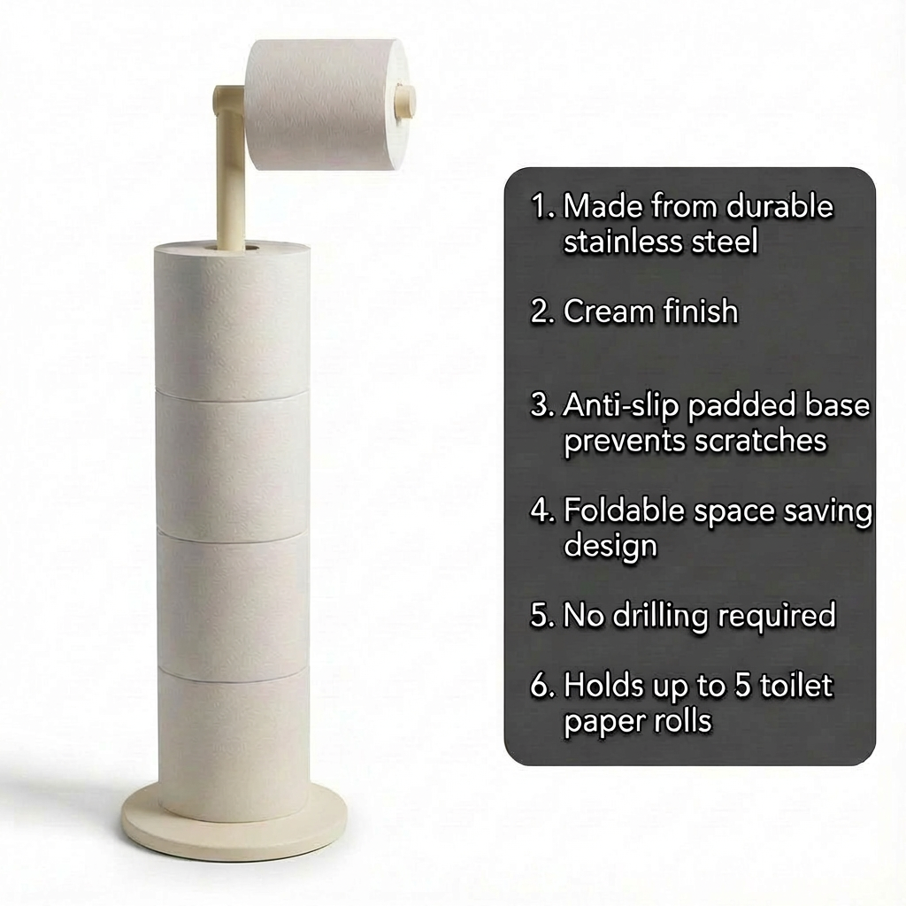 ZISH Toilet Roll Holder Free Standing - Cream