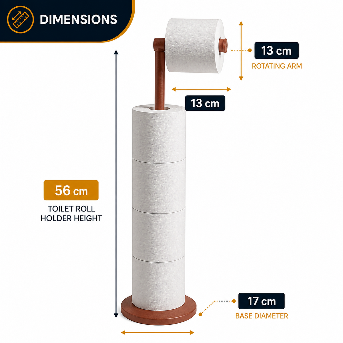 ZISH Toilet Roll Holder Free Standing - Reddish Brown