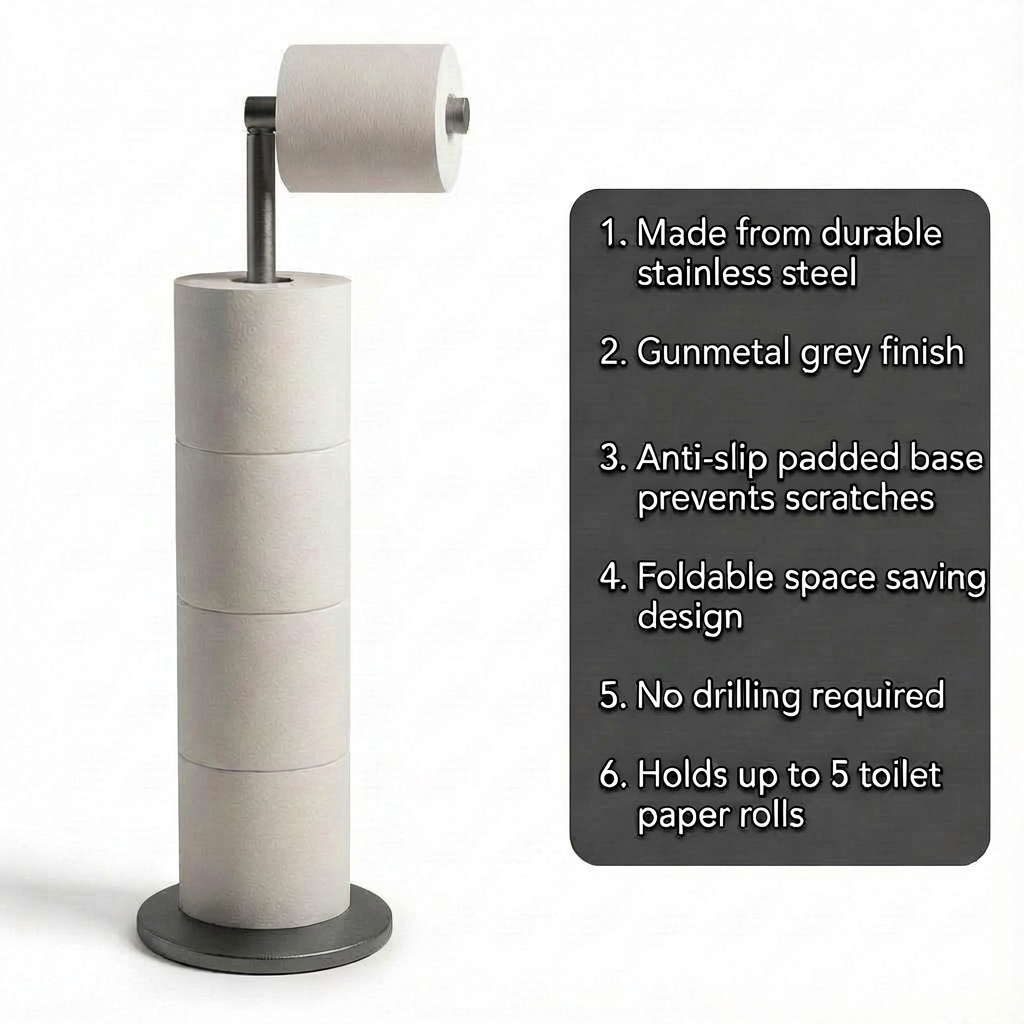 ZISH Toilet Roll Holder Free Standing - Gunmetal Grey