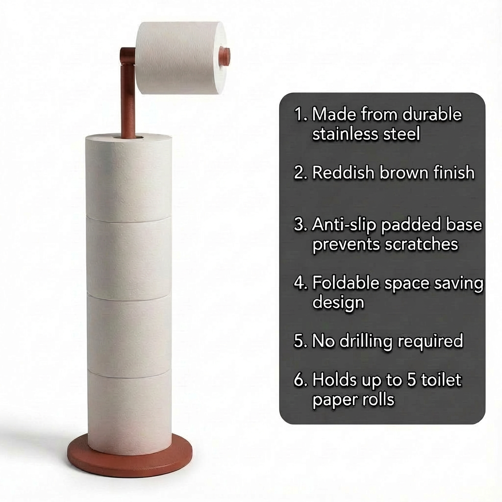 ZISH Toilet Roll Holder Free Standing - Reddish Brown