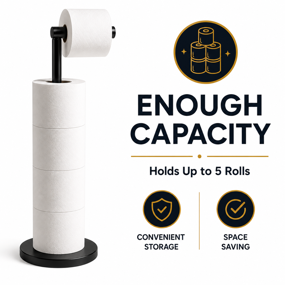 ZISH Toilet Roll Holder Free Standing - Black