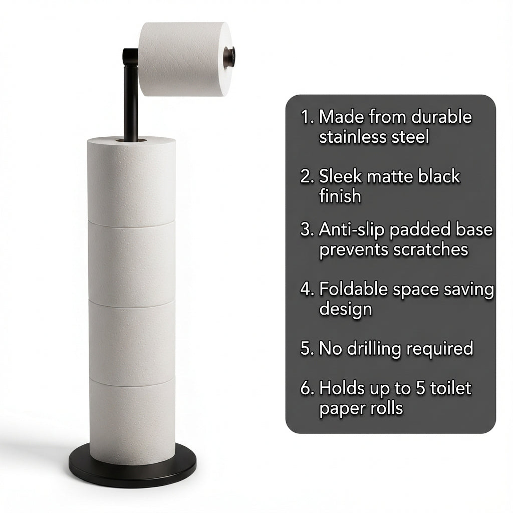 ZISH Toilet Roll Holder Free Standing - Black