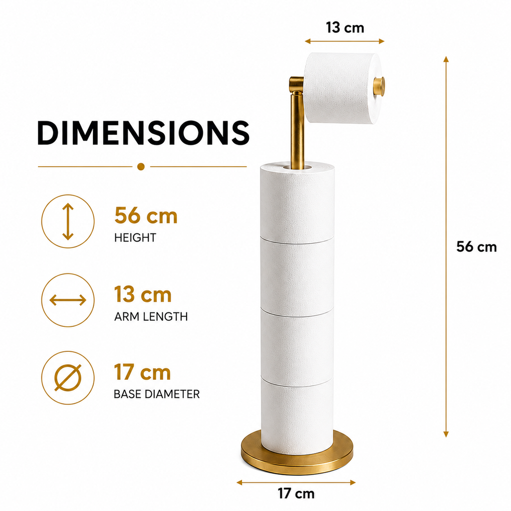 ZISH Toilet Roll Holder Free Standing - Gold