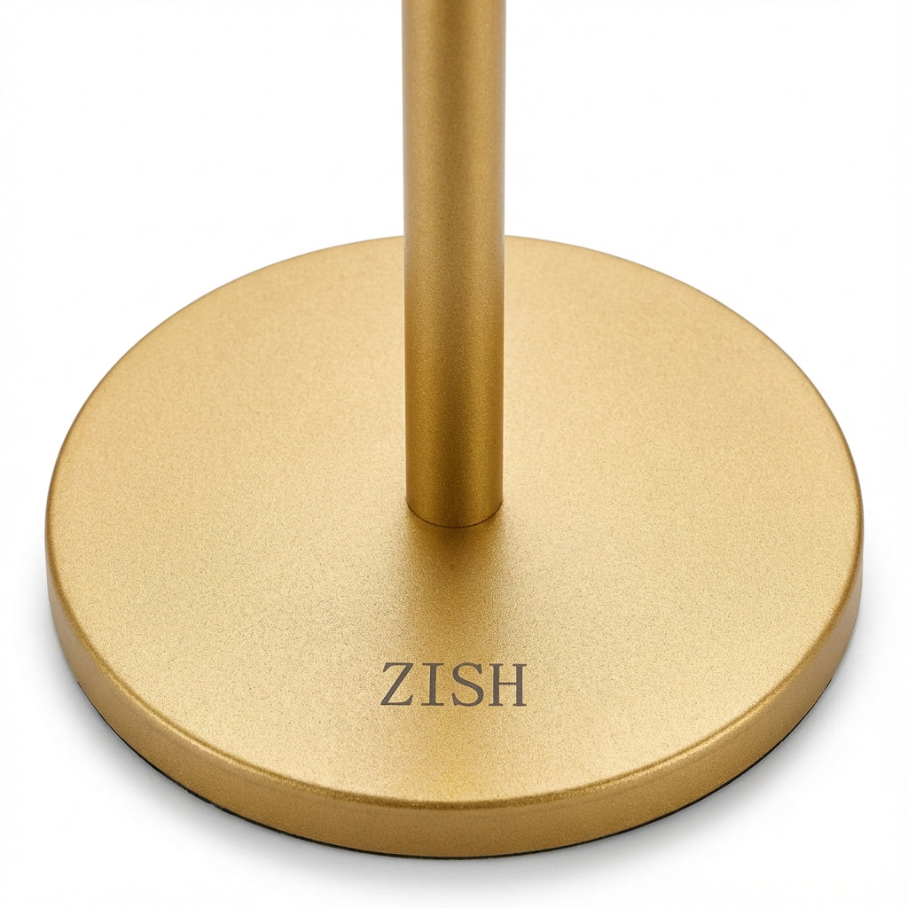 ZISH Toilet Roll Holder Free Standing - Stainless Steel Bathroom Toilet Paper Organizer and Dispenser – No Drill Toilet Roll Stand Freestanding - Up to 5 Toilet Roll Storage, Gold