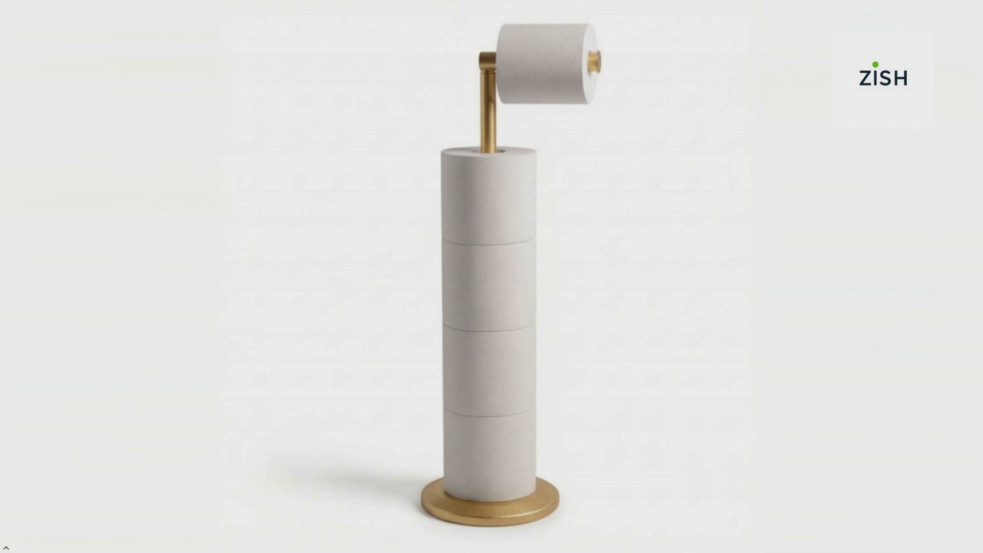 ZISH Toilet Roll Holder Free Standing - Stainless Steel Bathroom Toilet Paper Organizer and Dispenser – No Drill Toilet Roll Stand Freestanding - Up to 5 Toilet Roll Storage, Gold