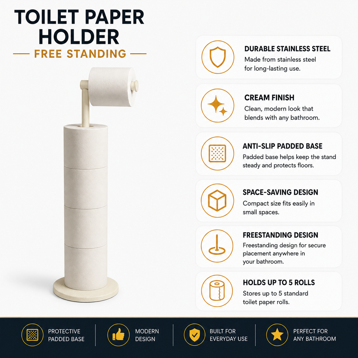 ZISH Toilet Roll Holder Free Standing - Cream