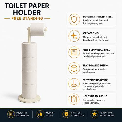ZISH Toilet Roll Holder Free Standing - Cream