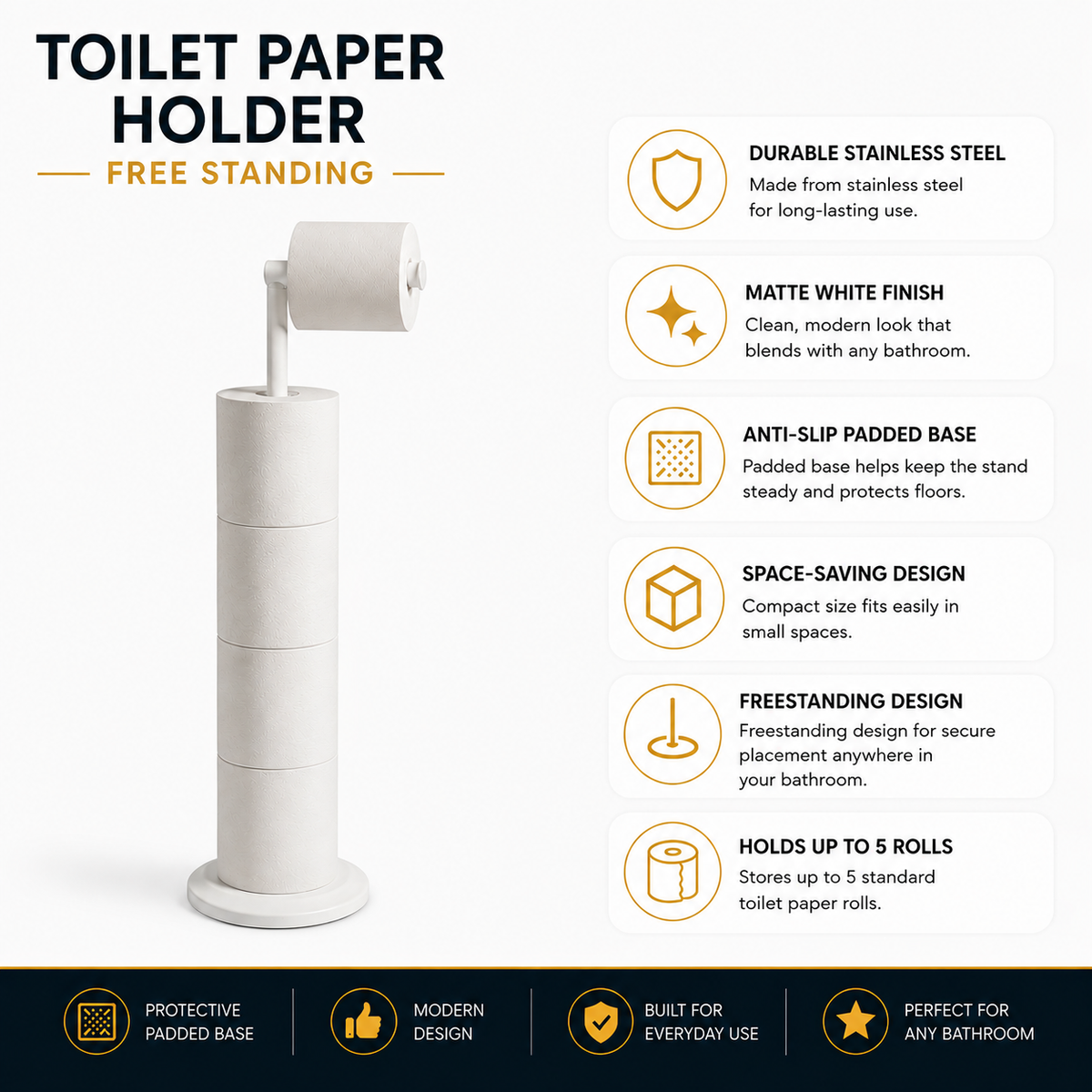 ZISH Toilet Roll Holder Free Standing - White