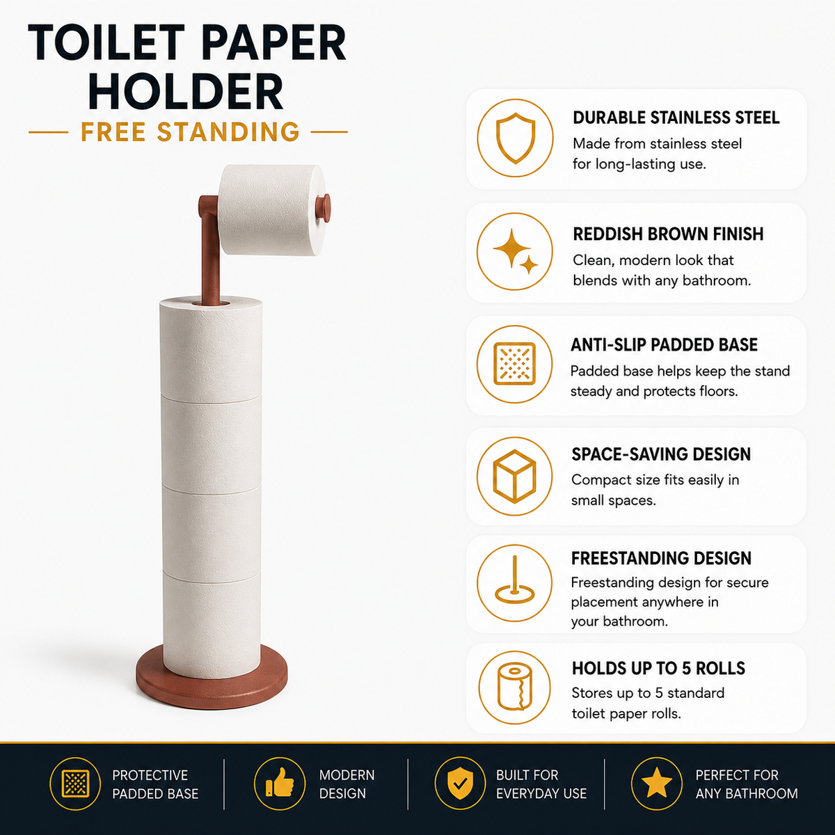 ZISH Toilet Roll Holder Free Standing - Reddish Brown