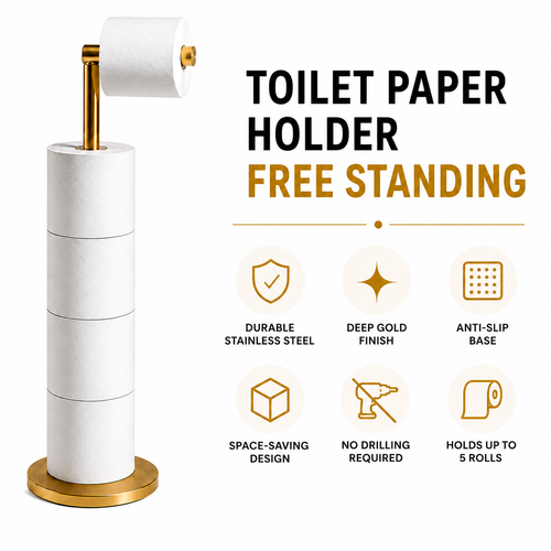 ZISH Toilet Roll Holder Free Standing - Gold