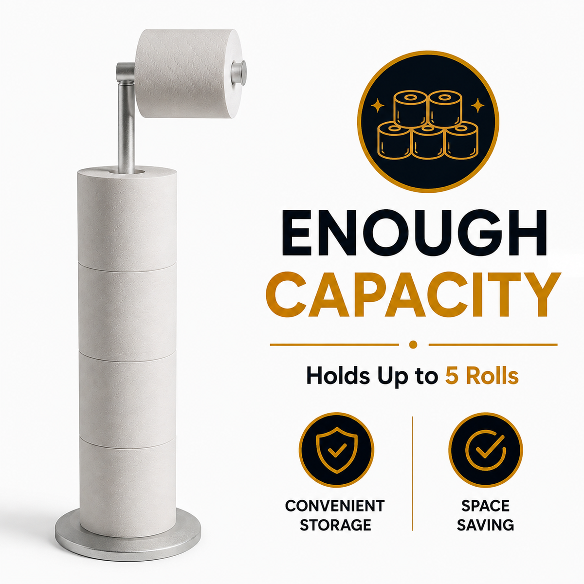ZISH Toilet Roll Holder Free Standing - Silver