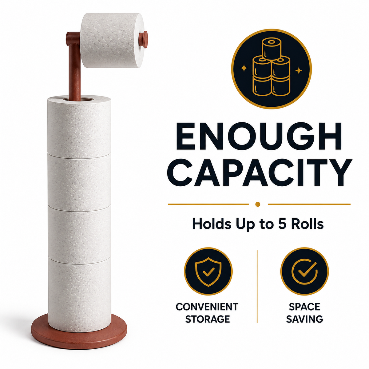 ZISH Toilet Roll Holder Free Standing - Reddish Brown