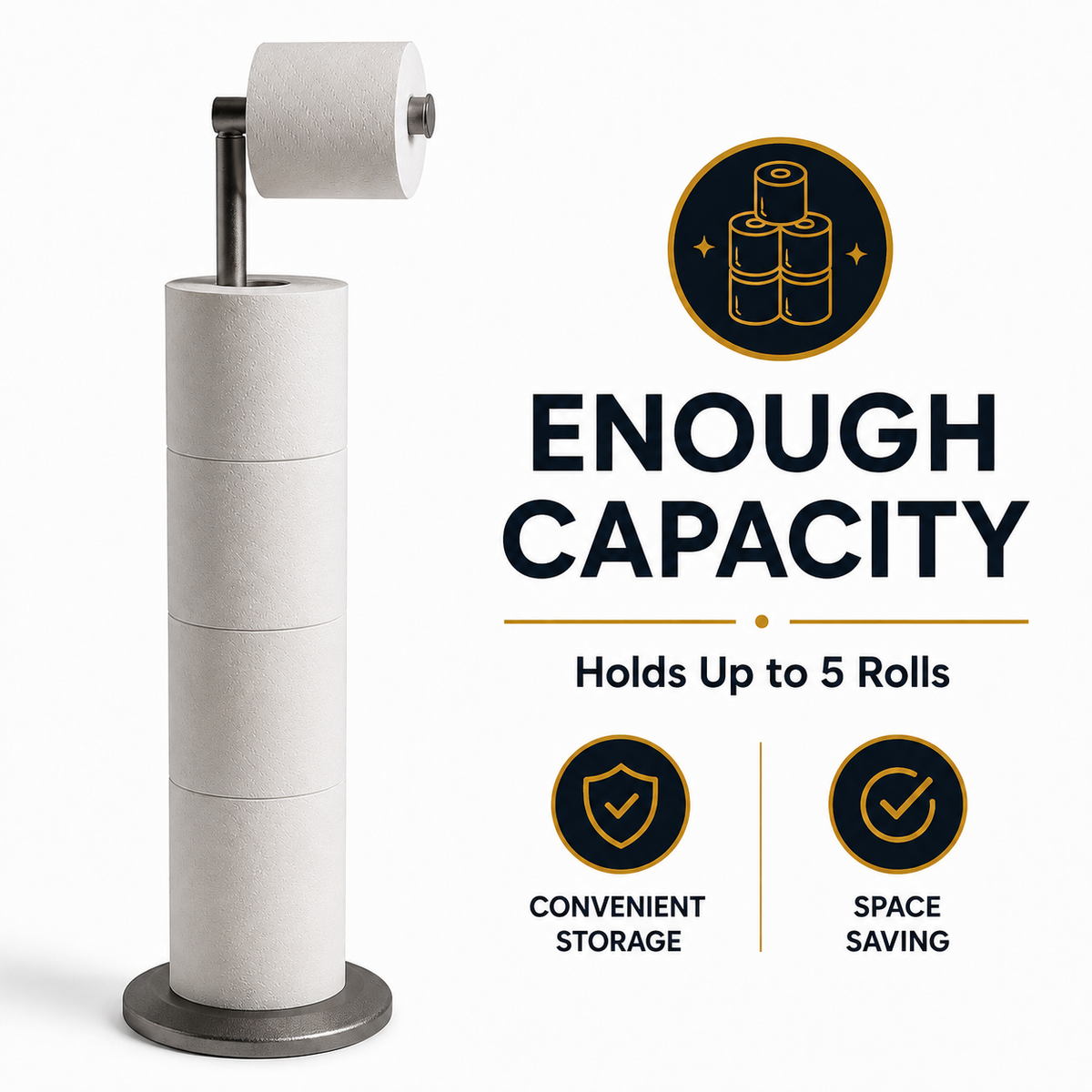 ZISH Toilet Roll Holder Free Standing - Gunmetal Grey