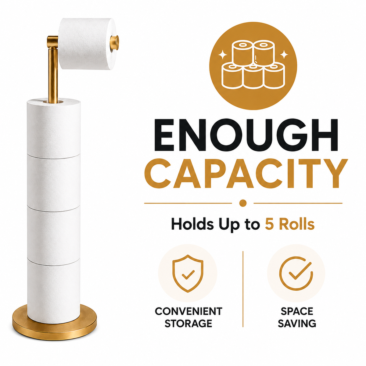 ZISH Toilet Roll Holder Free Standing - Gold