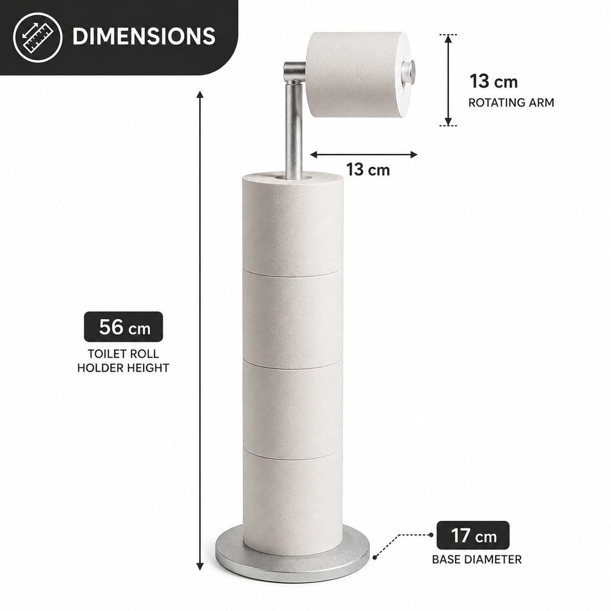 ZISH Toilet Roll Holder Free Standing - Silver