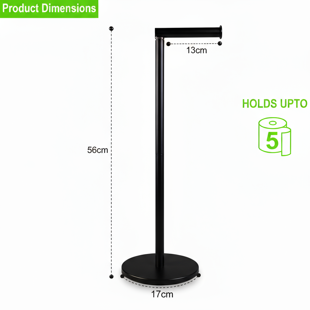 ZISH Toilet Roll Holder Free Standing - Stainless Steel Bathroom Toilet Paper Organizer and Dispenser – No Drill Toilet Roll Stand Freestanding - Up to 5 Toilet Roll Storage, Black