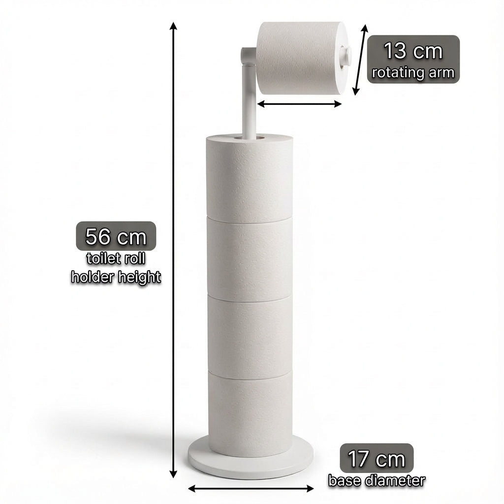 ZISH Toilet Roll Holder Free Standing - Stainless Steel Bathroom Toilet Paper Organizer and Dispenser – No Drill Toilet Roll Stand Freestanding - Up to 5 Toilet Roll Storage, White
