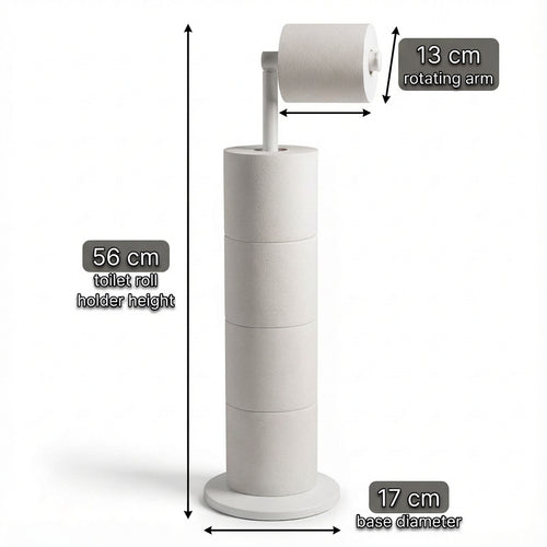 ZISH Toilet Roll Holder Free Standing - Stainless Steel Bathroom Toilet Paper Organizer and Dispenser – No Drill Toilet Roll Stand Freestanding - Up to 5 Toilet Roll Storage, White