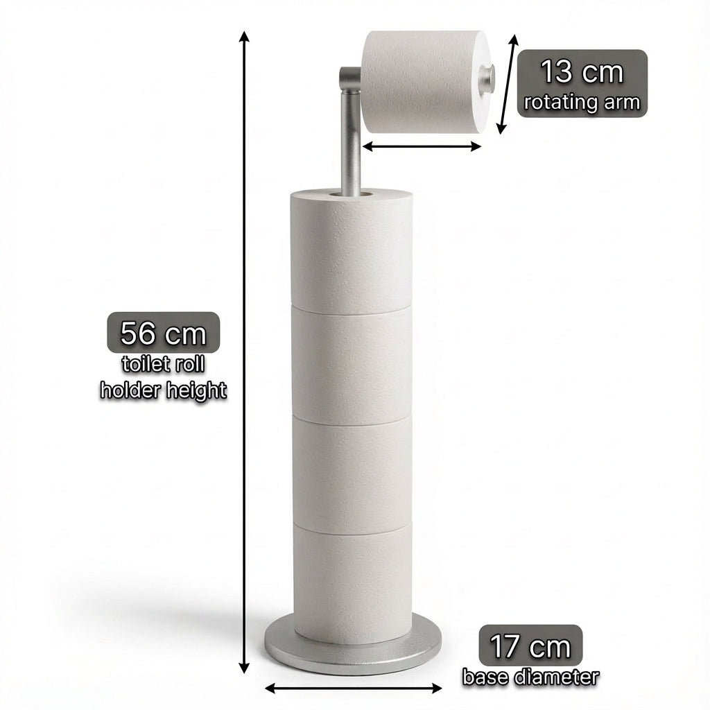 ZISH Toilet Roll Holder Free Standing - Stainless Steel Bathroom Toilet Paper Organizer and Dispenser – No Drill Toilet Roll Stand Freestanding - Up to 5 Toilet Roll Storage, Silver
