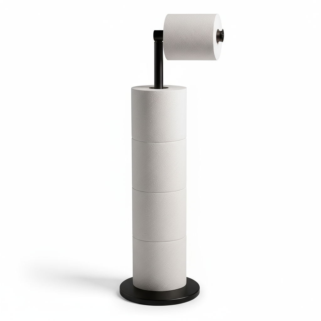 ZISH Toilet Roll Holder Free Standing - Stainless Steel Bathroom Toilet Paper Organizer and Dispenser – No Drill Toilet Roll Stand Freestanding - Up to 5 Toilet Roll Storage, Black